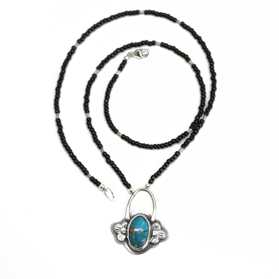 Blue Morenci Turquoise Necklace with Sterling Silver Flowers