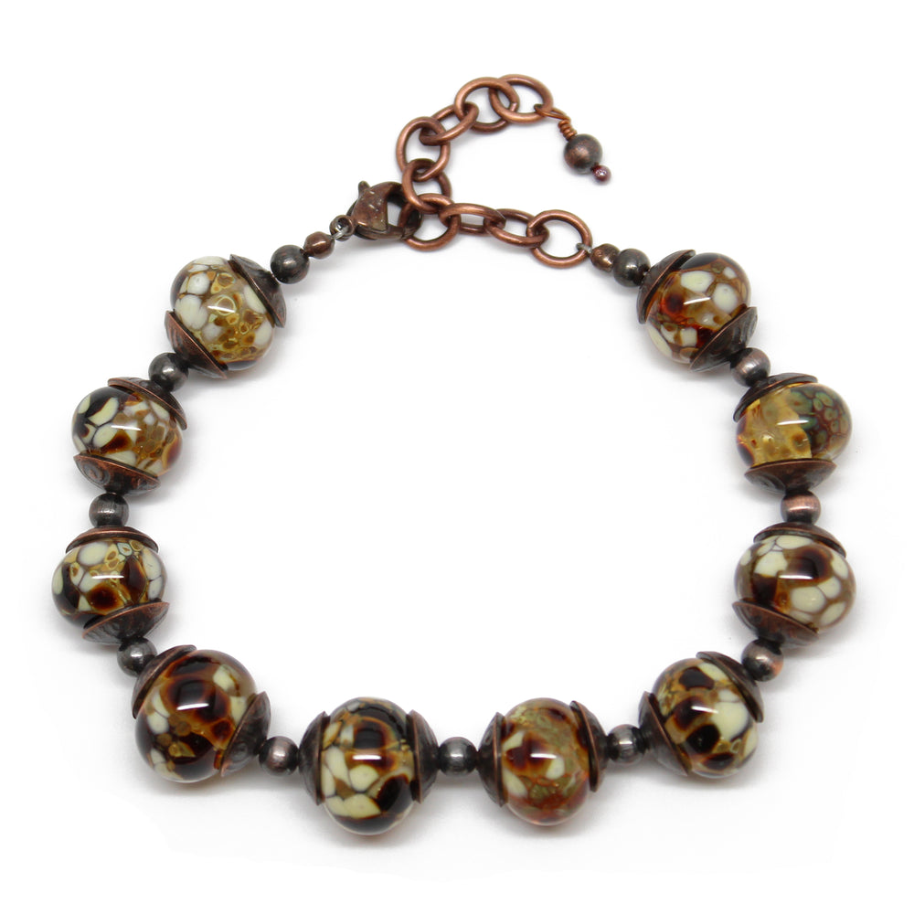 Brown Lampwork Bead Bracelet in Copper