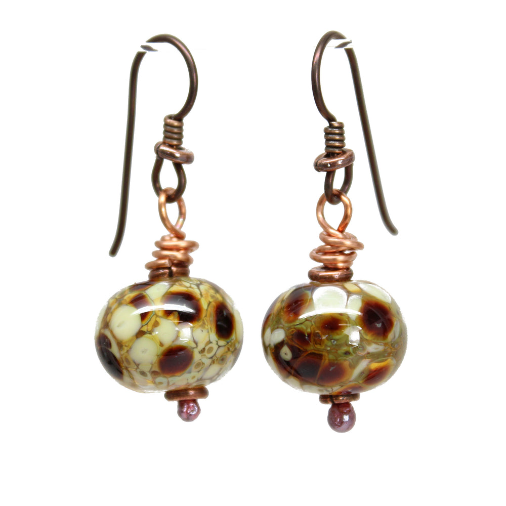 Brown Lampwork Bead Dangle Earrings