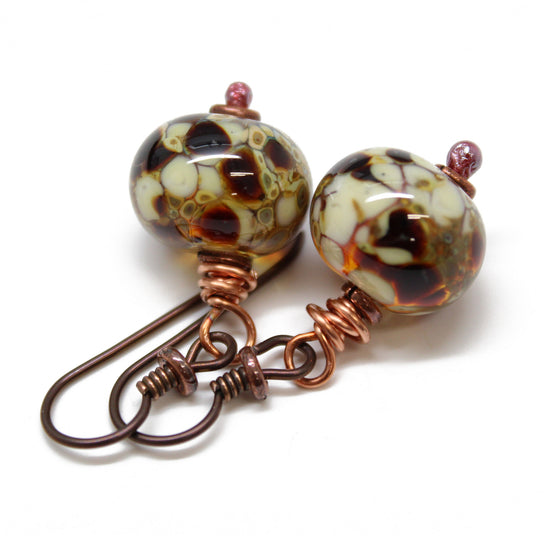 Load image into Gallery viewer, Brown Lampwork Bead Dangle Earrings
