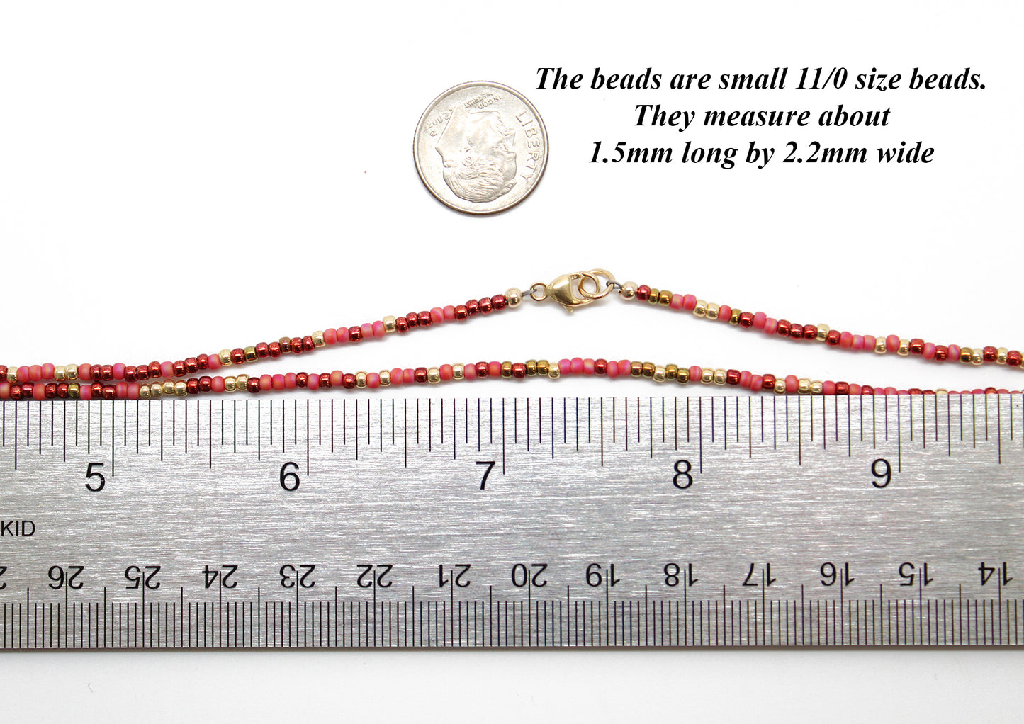 Load image into Gallery viewer, Multi Color Burgundy and Gold Seed Bead Necklace, Single Strand
