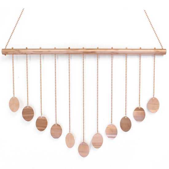 Load image into Gallery viewer, Copper Wind Chime with Circles, Hanging Mobile 30&amp;quot; L
