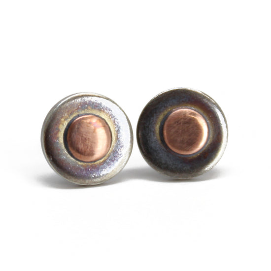 Sterling Silver and Copper Stud Earrings, Mixed Metal Earrings