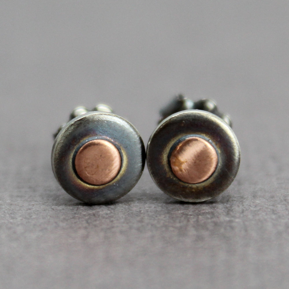 Sterling Silver and Copper Stud Earrings, Mixed Metal Earrings