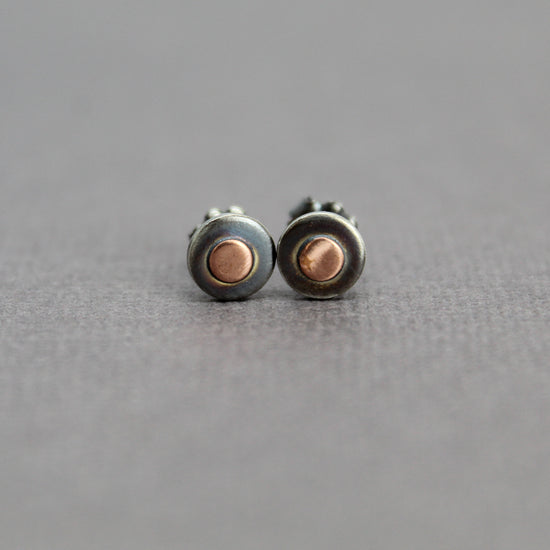 Sterling Silver and Copper Stud Earrings, Mixed Metal Earrings