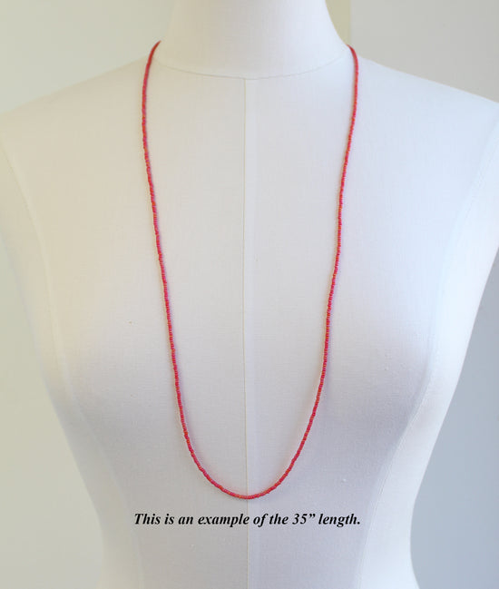 Coral Rainbow Seed Bead Necklace, Thin 1.5mm Single Strand Beaded Necklace