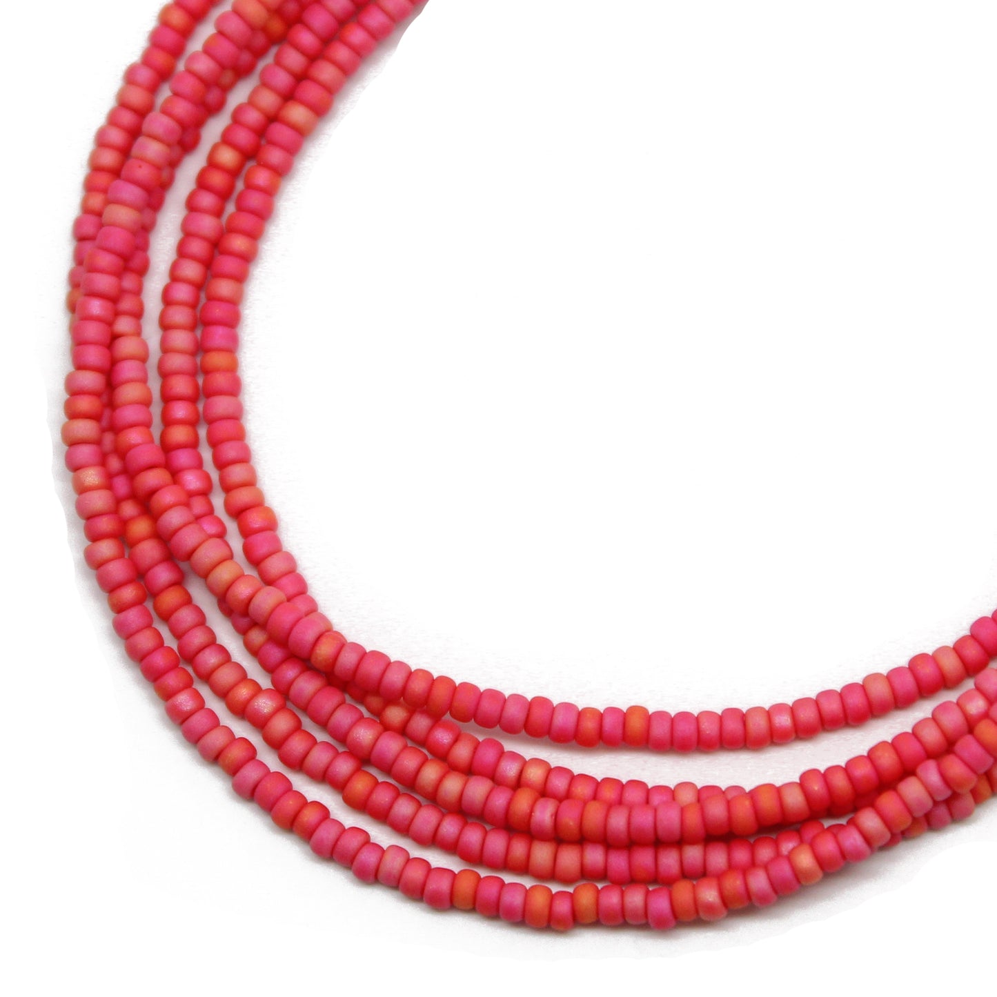Coral Rainbow Seed Bead Necklace, Thin 1.5mm Single Strand Beaded