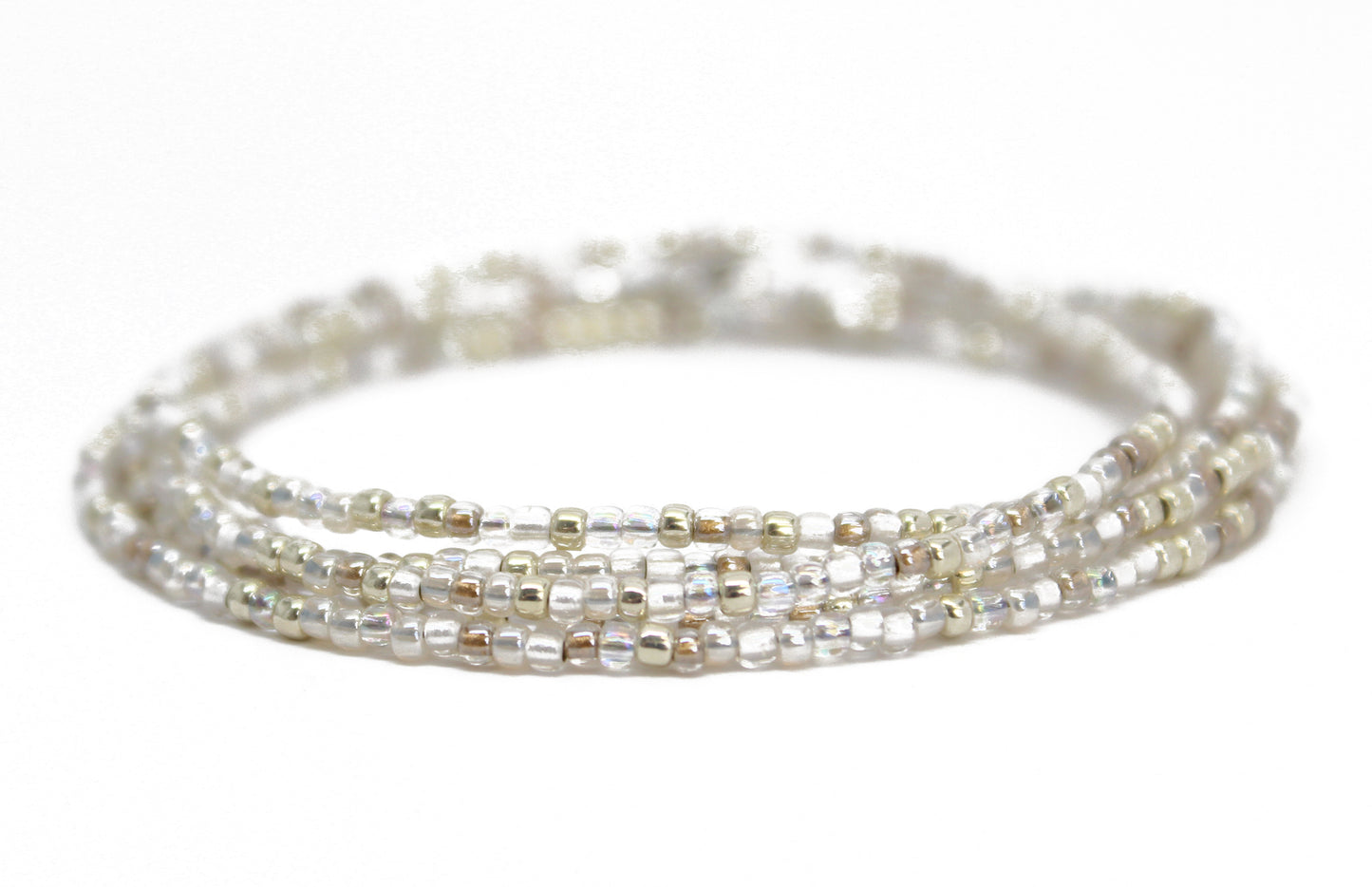 Gold and Silver Seed Bead Necklace, Thin 1.5mm Single Strand