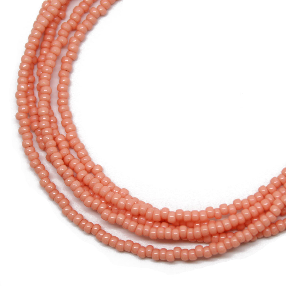 Salmon Pink Seed Bead Necklace, Thin 1.5mm Single Strand Necklace