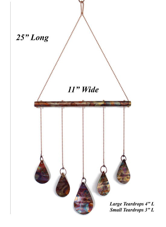 Load image into Gallery viewer, Dimensions Flame Painted Copper Teardrop Wind Chime / Mobile
