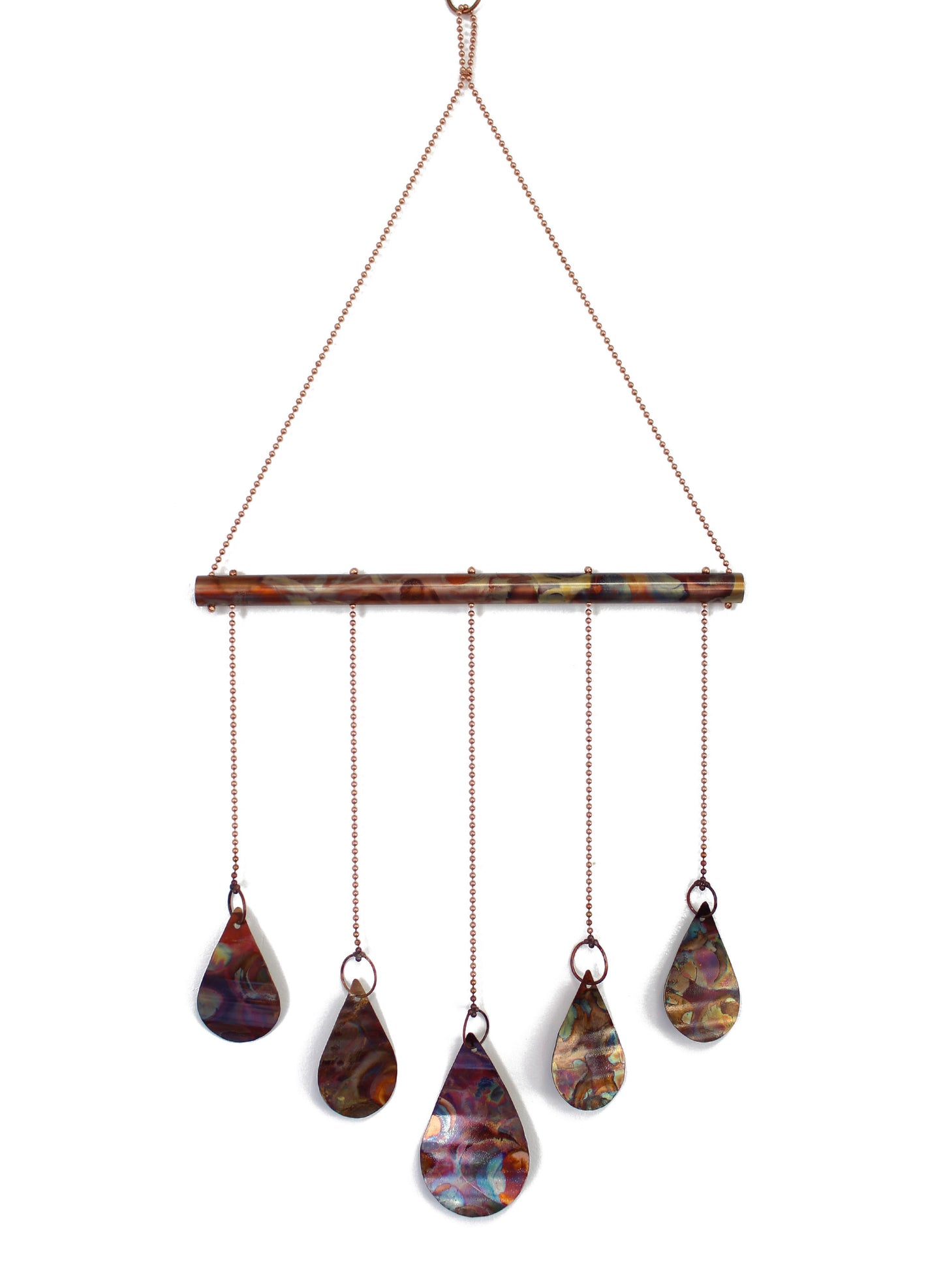 Flame Painted Copper Teardrop Wind Chime / Mobile