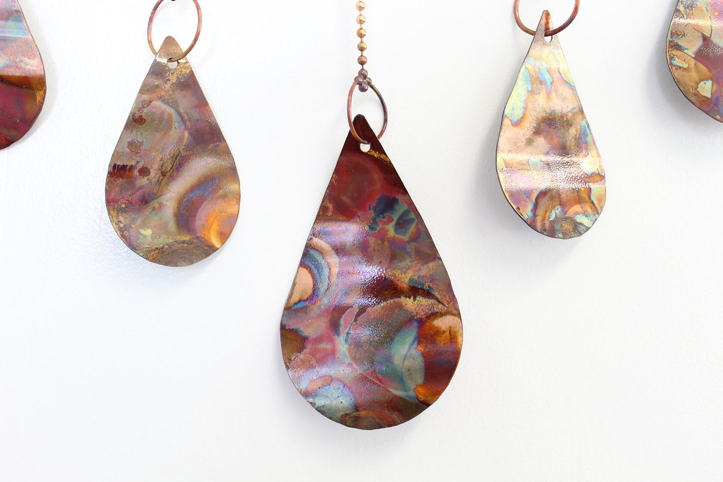 Load image into Gallery viewer, Flame Painted Copper Teardrop Wind Chime / Mobile
