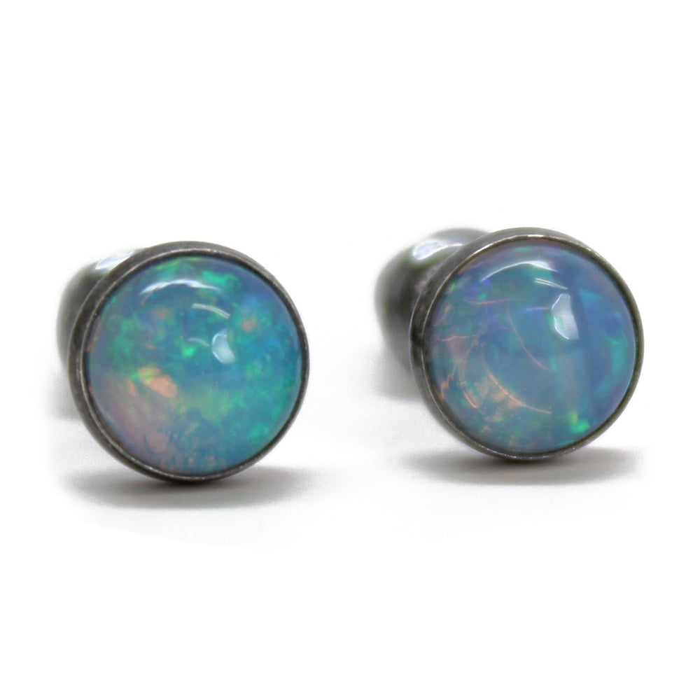 6mm Genuine Ethiopian Opal Stud Earrings in Oxidized Sterling Silver