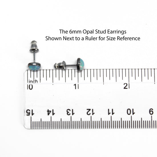6mm Genuine Ethiopian Opal Stud Earrings in Oxidized Sterling Silver