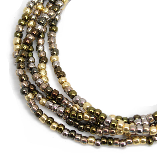 Gold Silver Bronze Multi Color Seed Bead Necklace