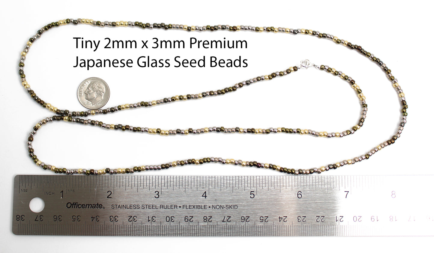 Load image into Gallery viewer, Gold Silver Bronze Multi Color Seed Bead Necklace
