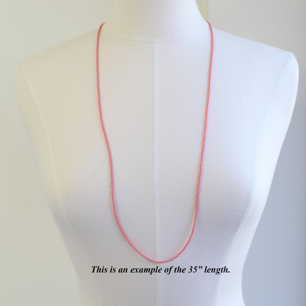 
                      
                        Long Guava Pink Seed Bead Necklace, Thin 1.5mm Single Strand Necklace
                      
                    