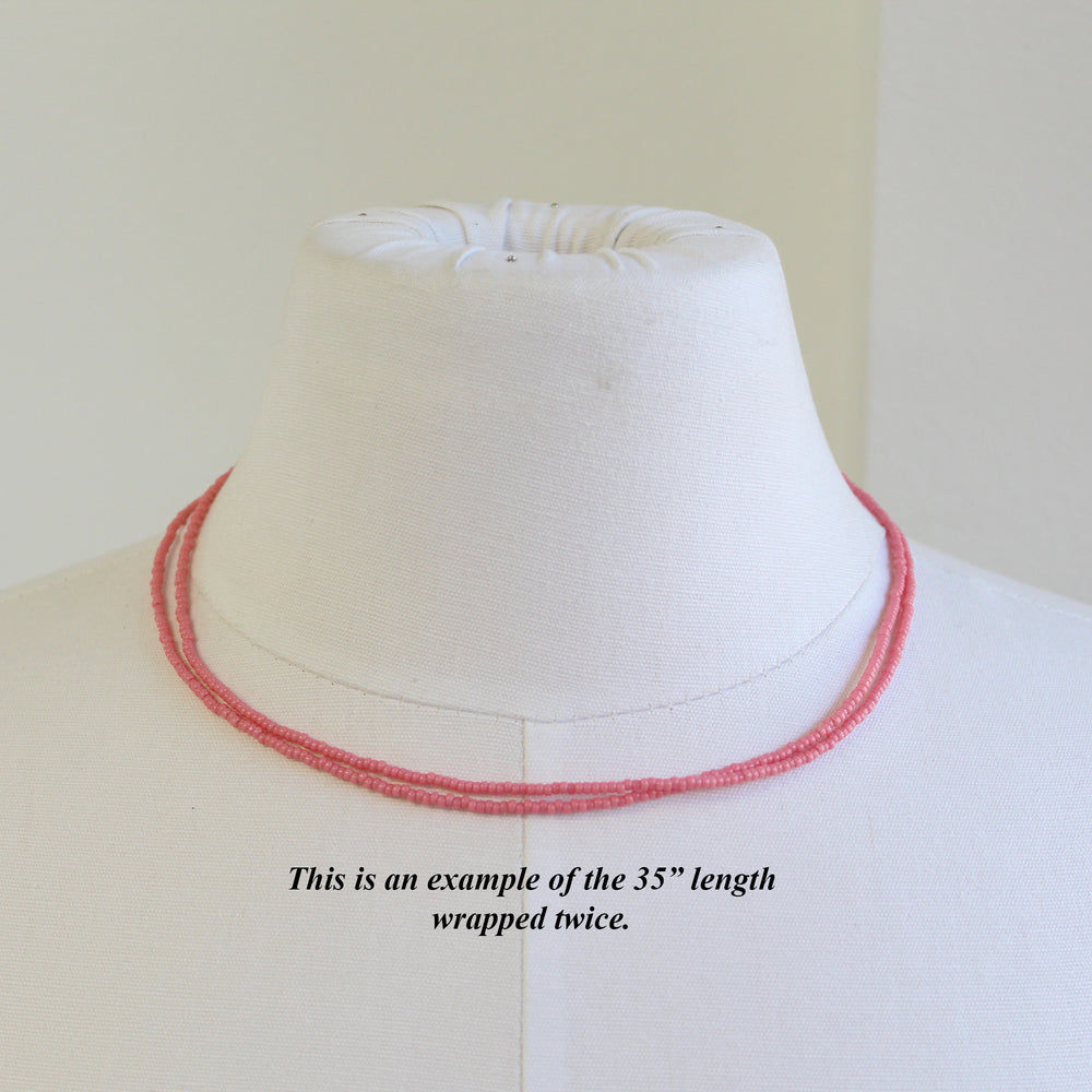 
                      
                        Short Guava Pink Seed Bead Necklace, Thin 1.5mm Single Strand Necklace
                      
                    