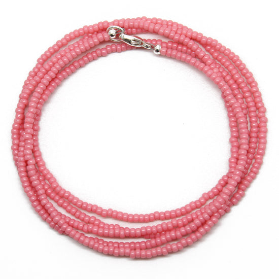 Guava Pink Seed Bead Necklace, Thin 1.5mm Single Strand Necklace