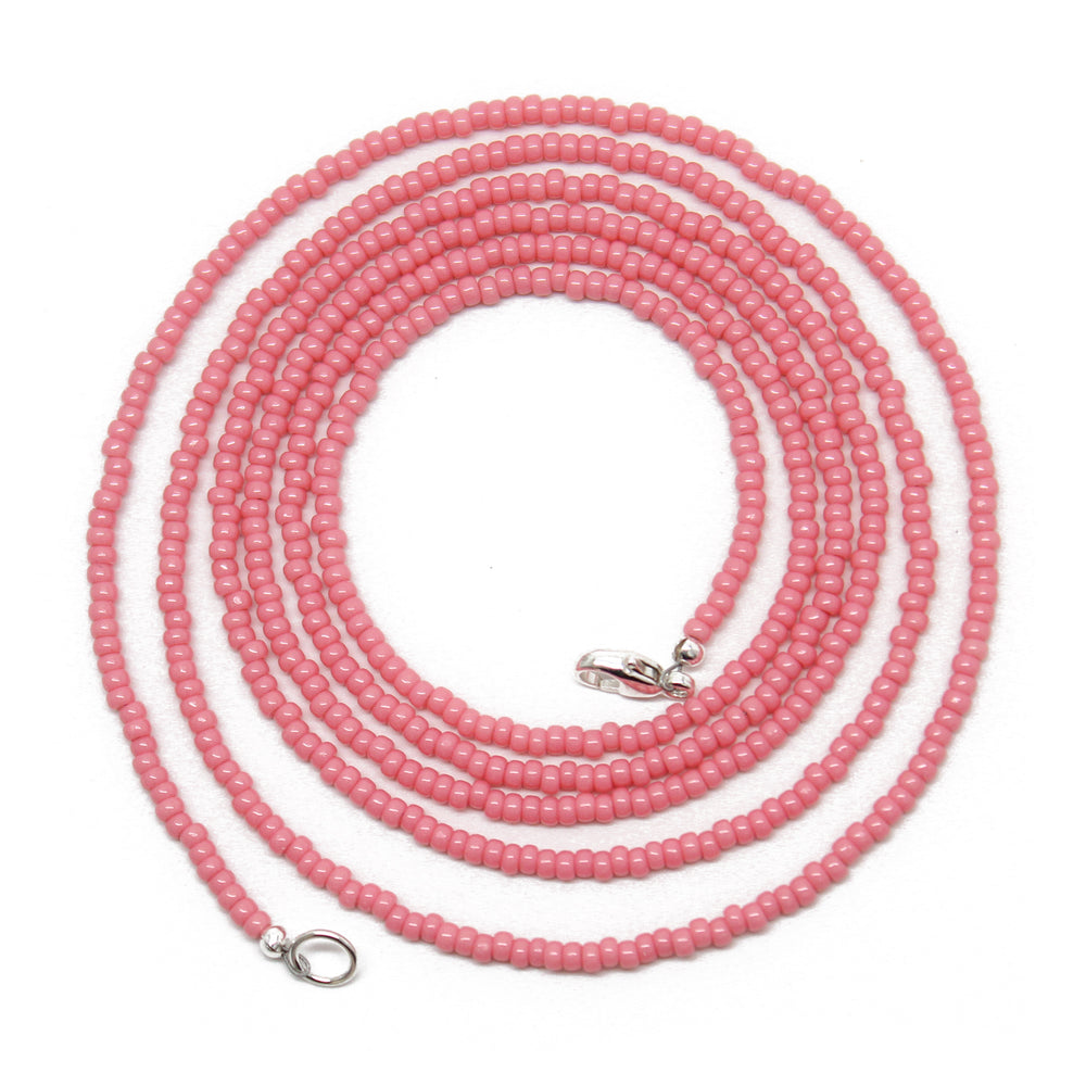 
                      
                        Guava Pink Seed Bead Necklace, Thin 1.5mm Single Strand Necklace
                      
                    