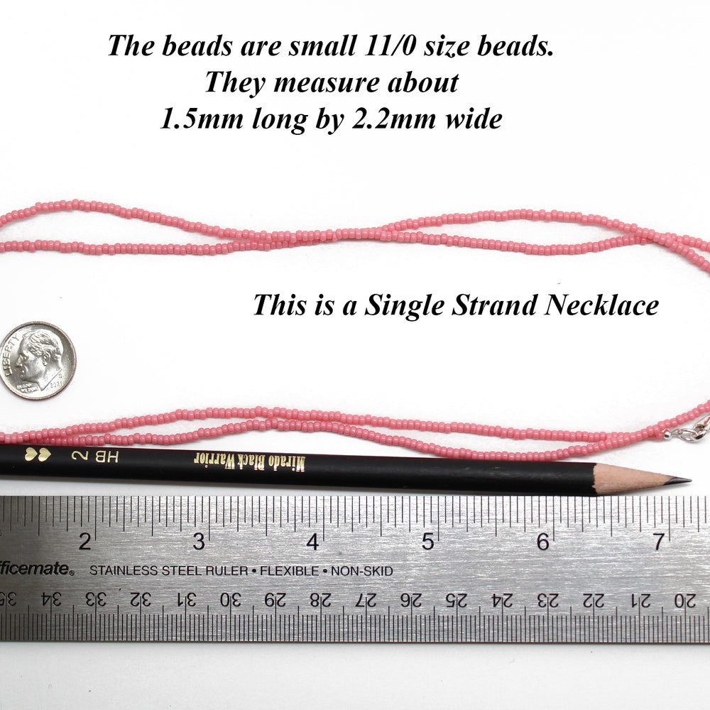 
                      
                        Guava Pink Seed Bead Necklace, Thin 1.5mm Single Strand Necklace
                      
                    