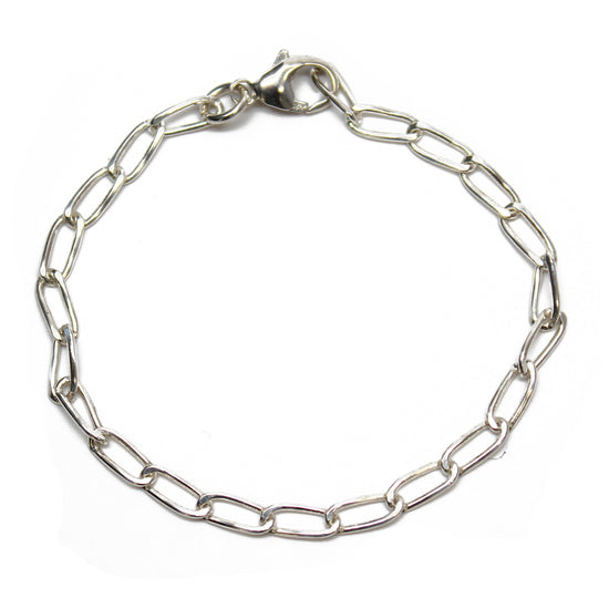 Sterling Silver Hammered Elongated Oval Chain Link Bracelet