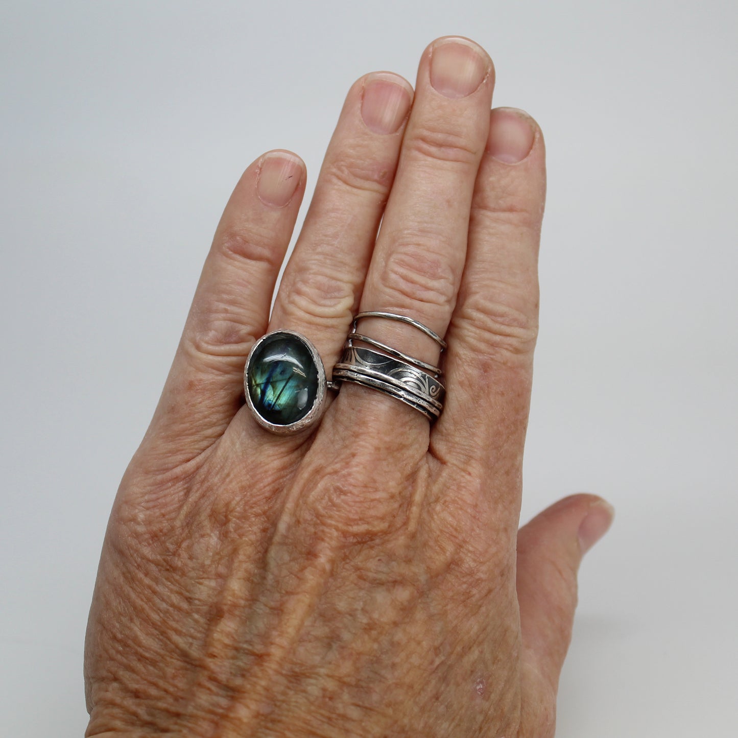 Silver ring, a big ring with labradorite - MoM of Sweden
