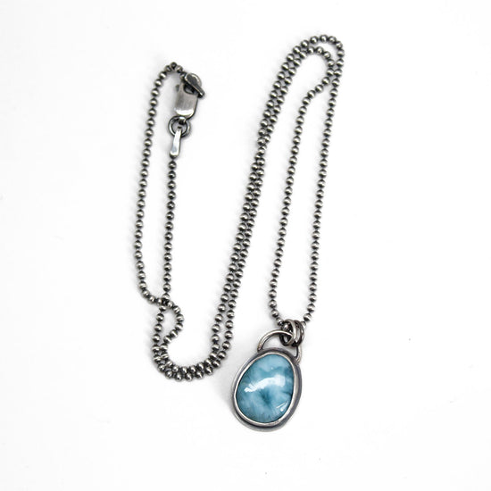 Handmade Genuine Larimar Pendant Necklace in Sterling Silver