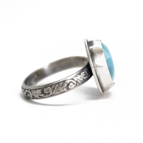 Genuine Larimar Ring in Sterling Silver 7.5 US, Handmade