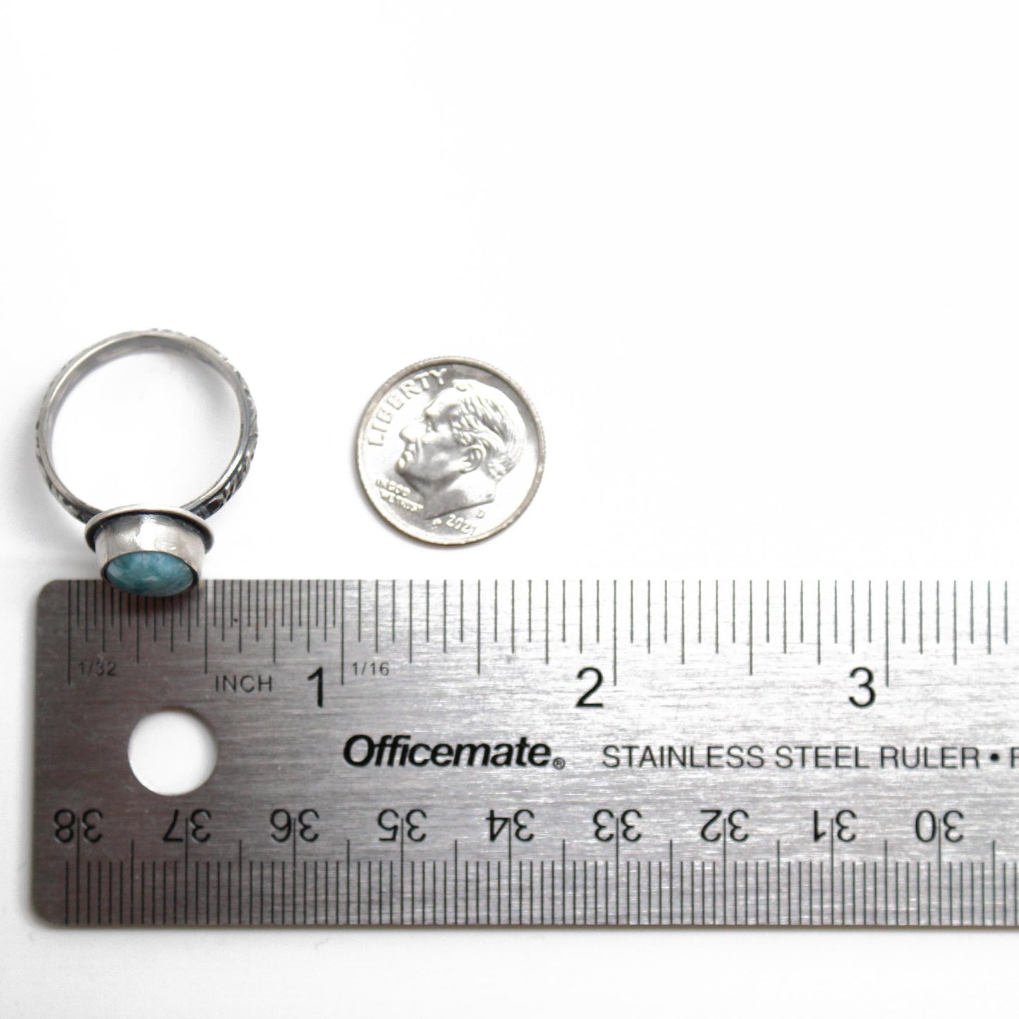 Genuine Larimar Ring in Sterling Silver 7.5 US, Handmade