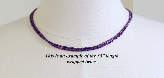 Metallic Grape Purple Seed Bead Necklace, Thin 1.5mm Single Strand