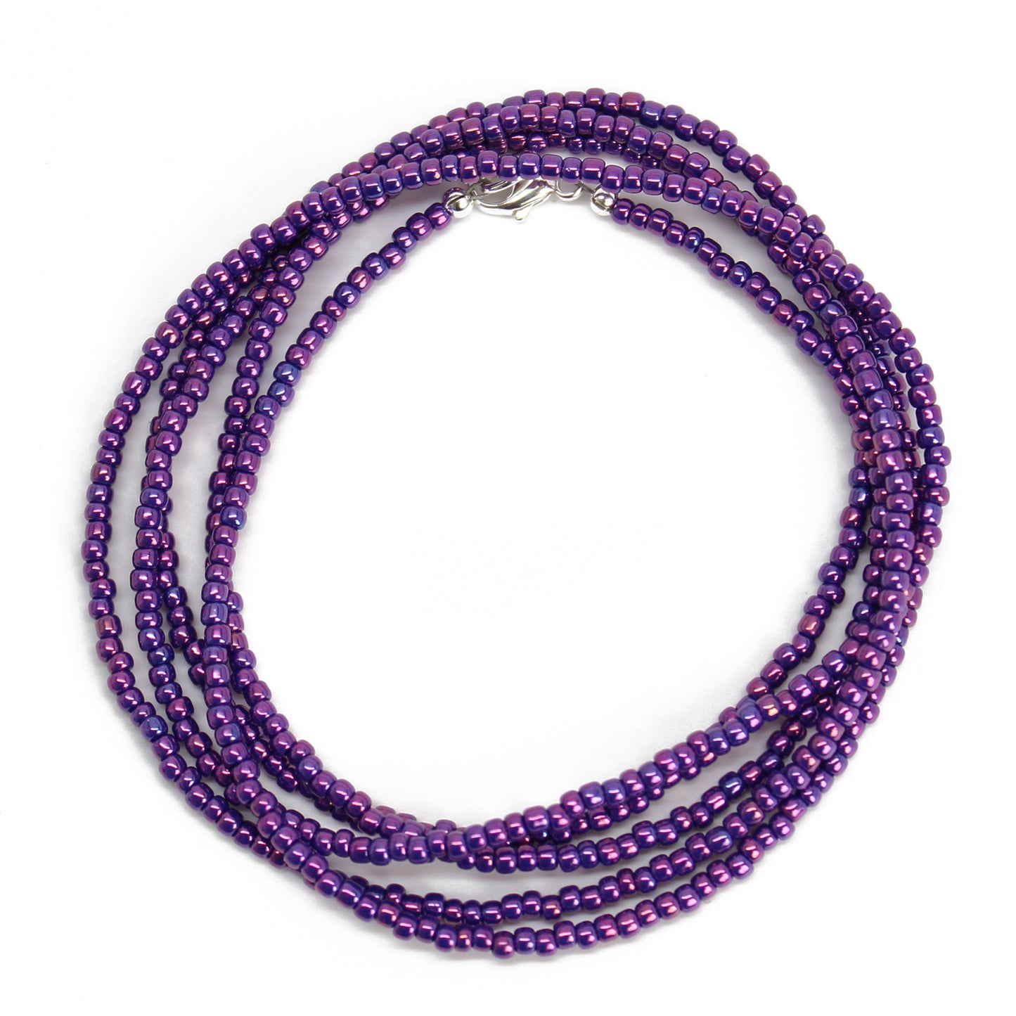 Metallic Grape Purple Seed Bead Necklace, Thin 1.5mm Single Strand