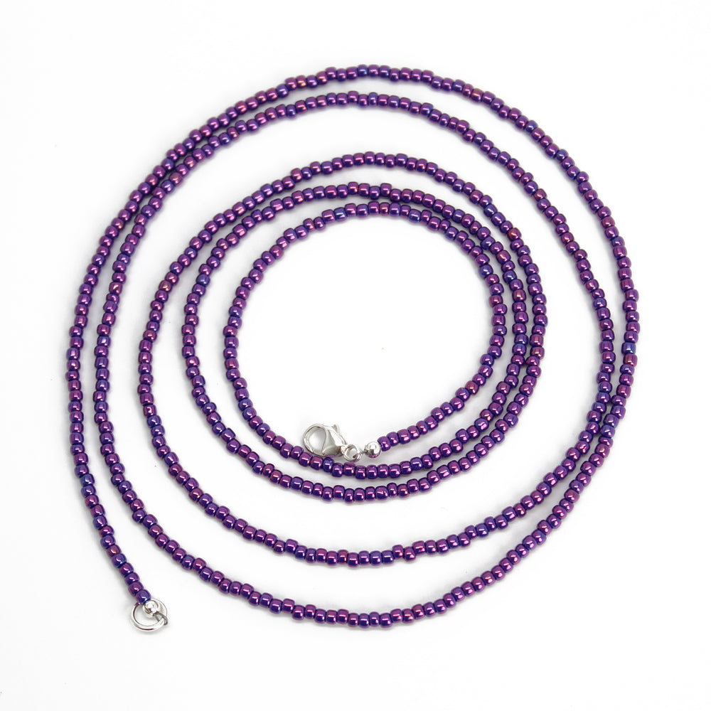 
                      
                        Metallic Grape Purple Seed Bead Necklace, Thin 1.5mm Single Strand
                      
                    