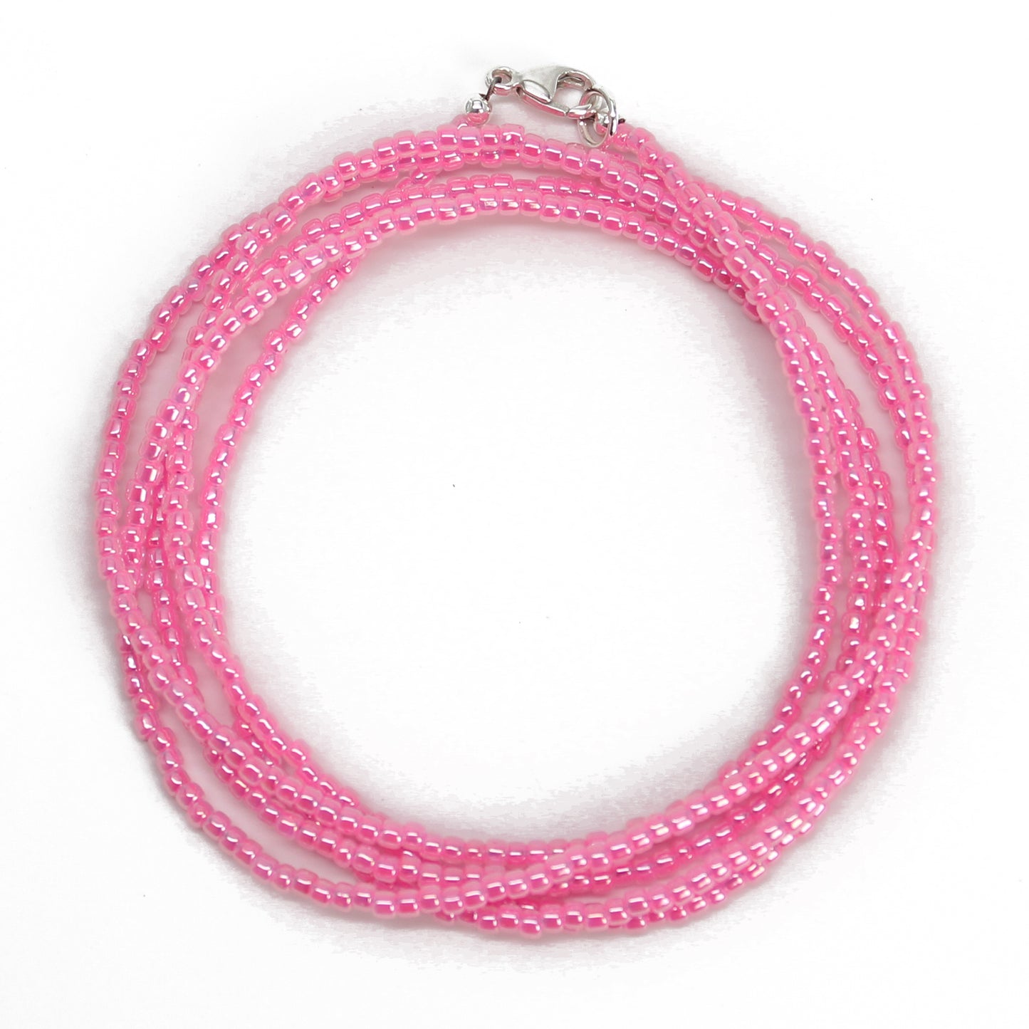 Hot Pink Seed Bead Necklace, Thin 1.5mm Single Strand Beaded Necklace