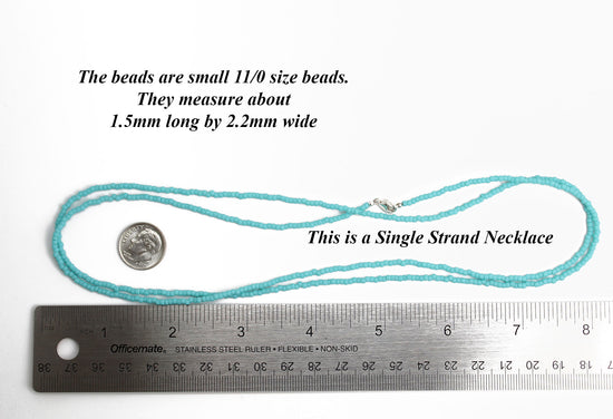 Load image into Gallery viewer, Turquoise Seed Bead Necklace Matte Finish, Thin 1.5mm Single Strand
