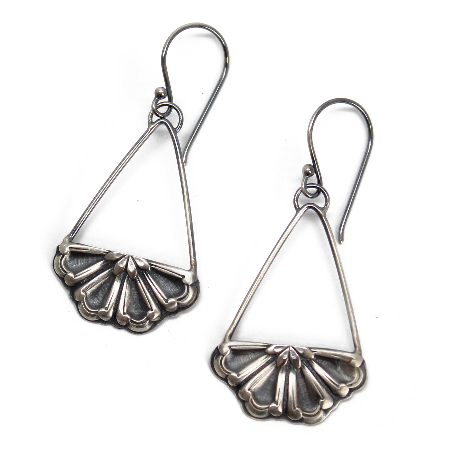 Kaleidoscope Flower Sterling Silver Earrings, Half Circle Dangle Earrings