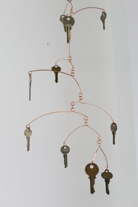 Load image into Gallery viewer, Kinetic Mobile with Vintage Keys 19&amp;quot; Long

