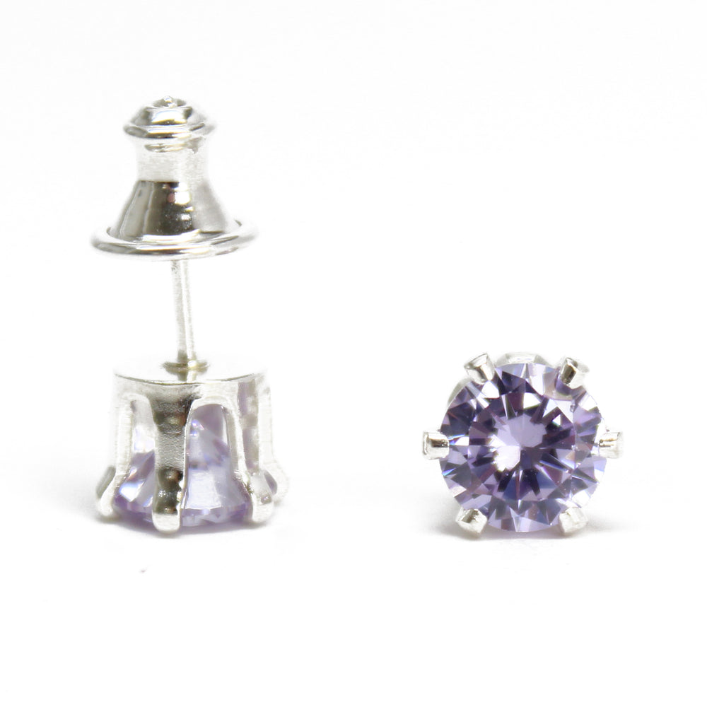 
                      
                        Lavender CZ Stud Earrings, 6mm Round Prong Set 925 Sterling Silver Pale Purple Studs
                      
                    