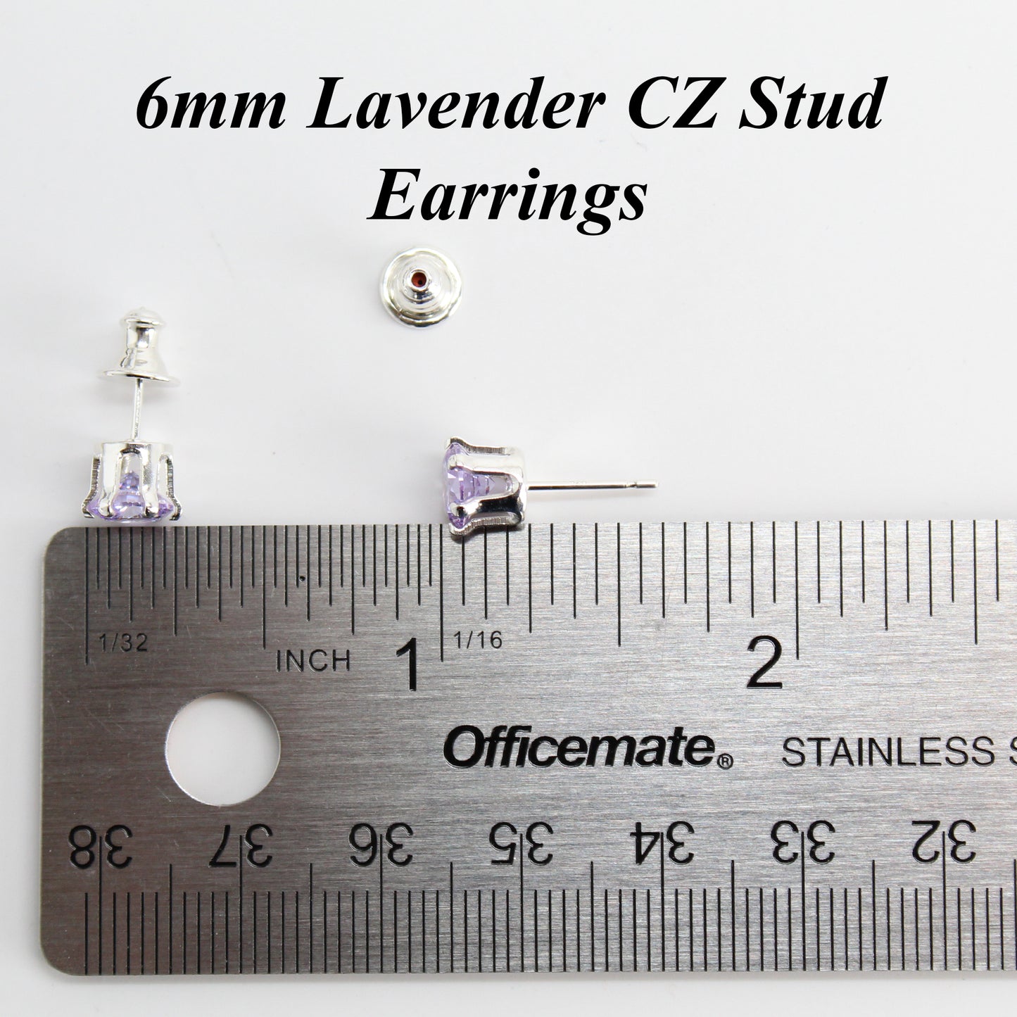 Load image into Gallery viewer, Lavender CZ Stud Earrings, 6mm Round Prong Set 925 Sterling Silver Pale Purple Studs
