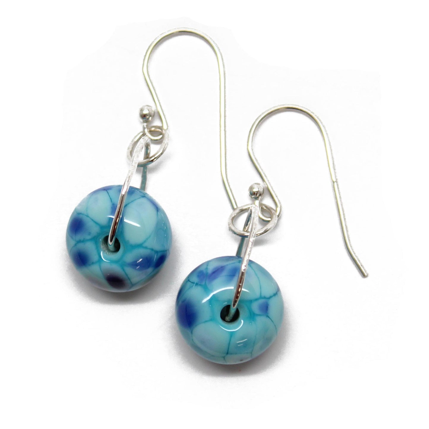 Little Blue Lampwork Glass Bead Earrings in Sterling Silver