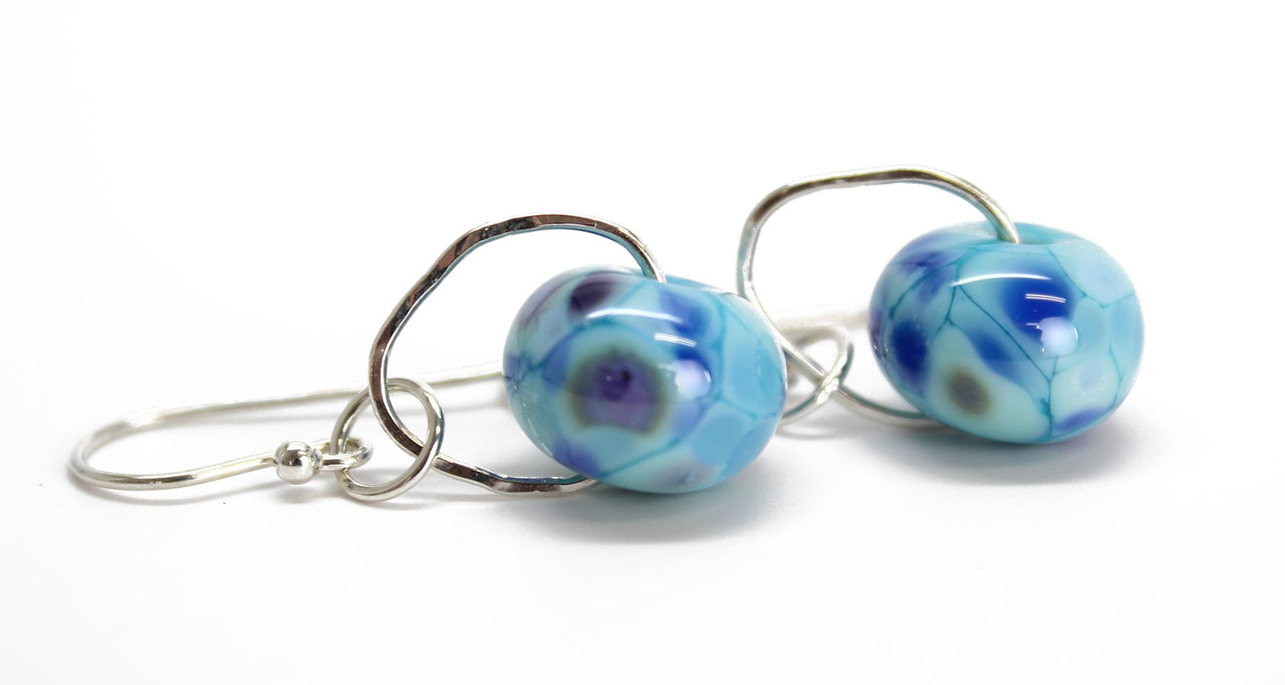 Little Blue Lampwork Glass Bead Earrings in Sterling Silver