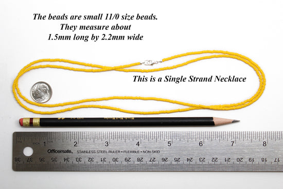 Load image into Gallery viewer, Canary Yellow Seed Bead Necklace, Thin 1.5mm Single Strand Beaded Necklace

