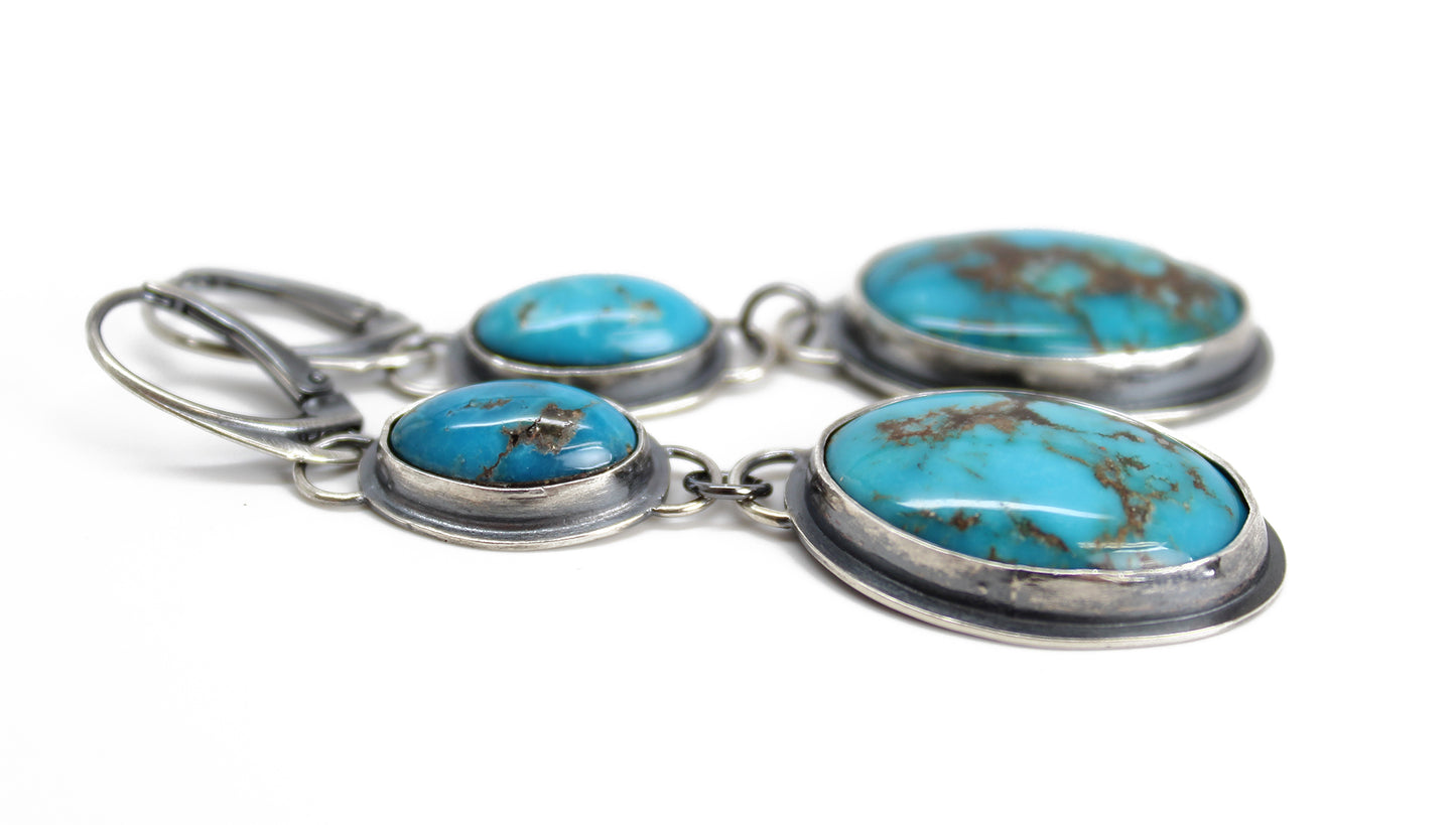 Load image into Gallery viewer, Blue Morenci Turquoise Dangle Earrings
