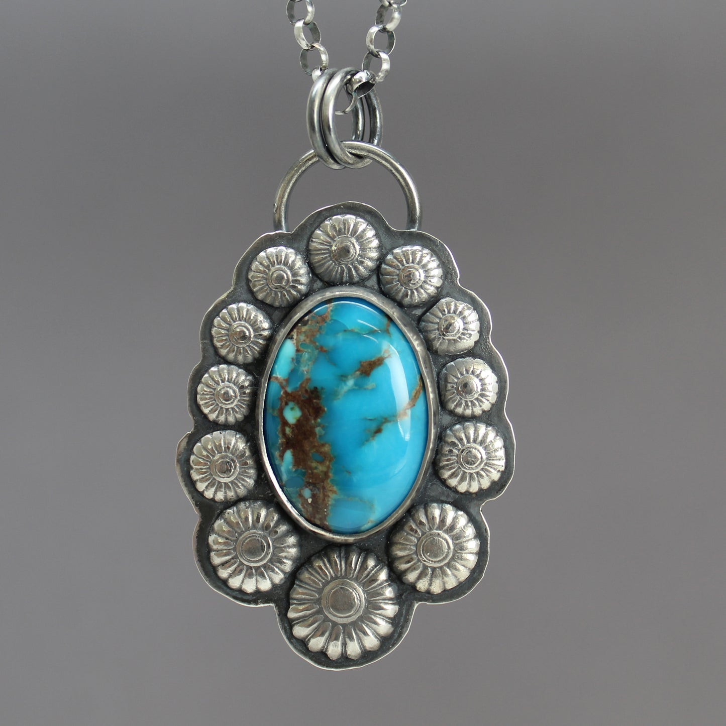 Load image into Gallery viewer, Morenci Turquoise Pendant in Sterling Silver
