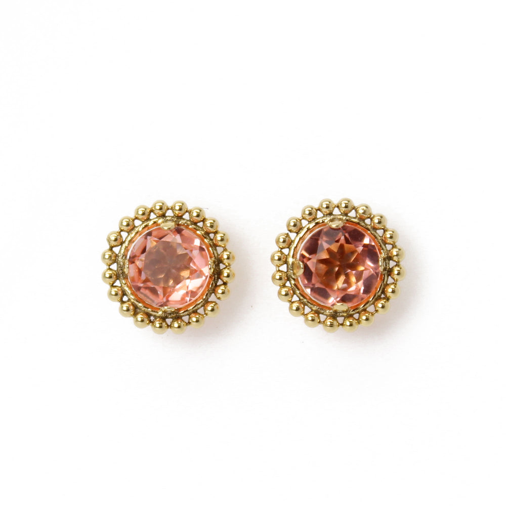Morganite Crystal Quartz Gold Filled Stud Earrings