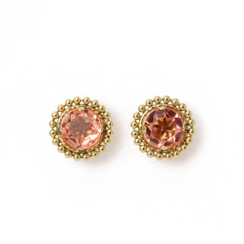 Morganite Crystal Quartz Gold Filled Stud Earrings