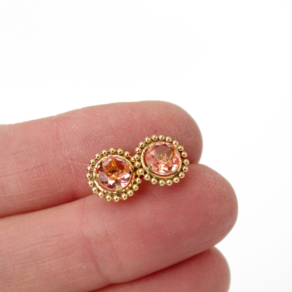 
                      
                        Morganite Crystal Quartz Gold Filled Stud Earrings
                      
                    
