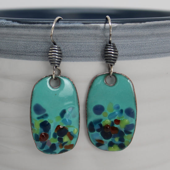 Load image into Gallery viewer, Blue Multi Color Enamel Earrings
