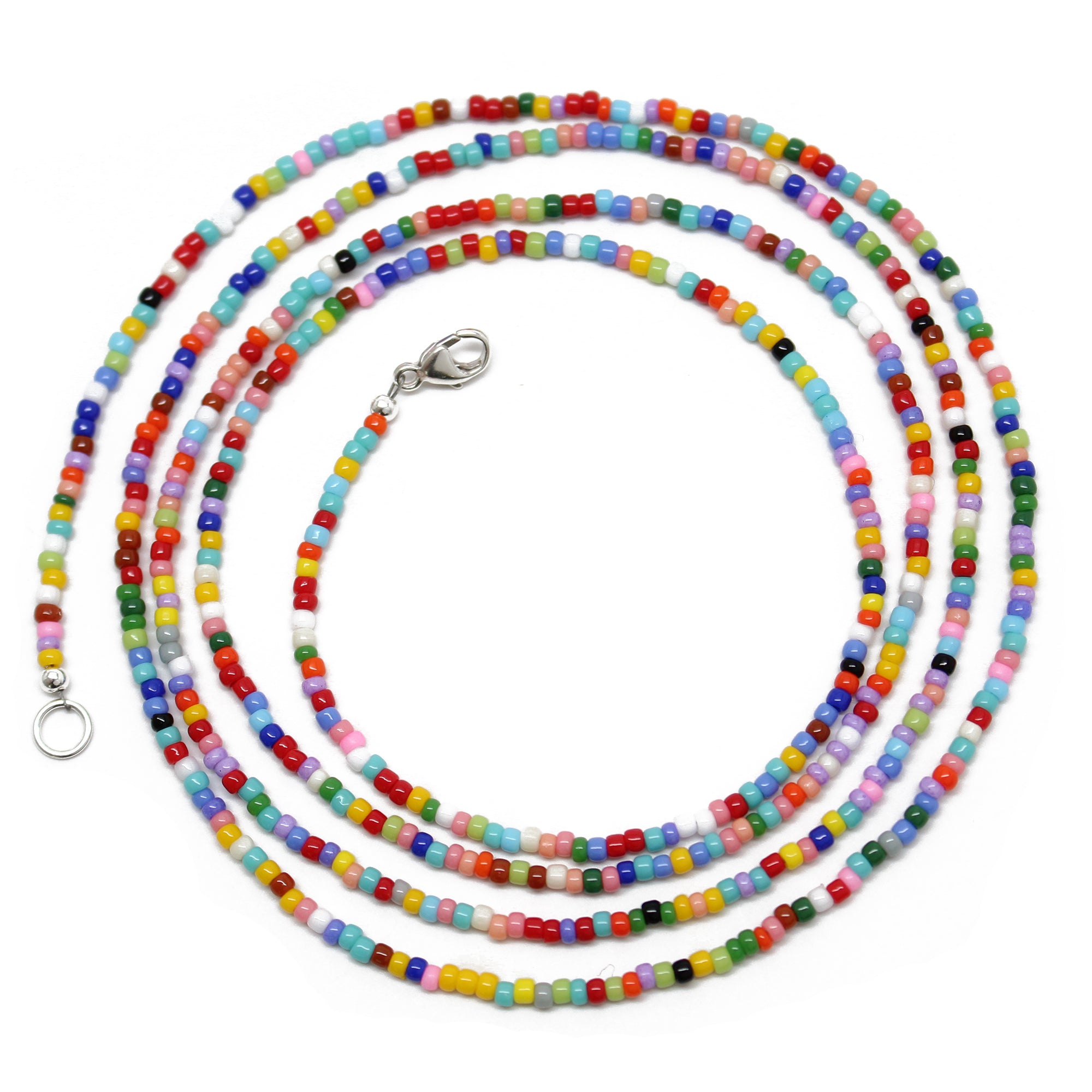 Multi Color Seed Bead Necklace Hippy Love Beads Thin 1.5mm Single St Kathy Bankston