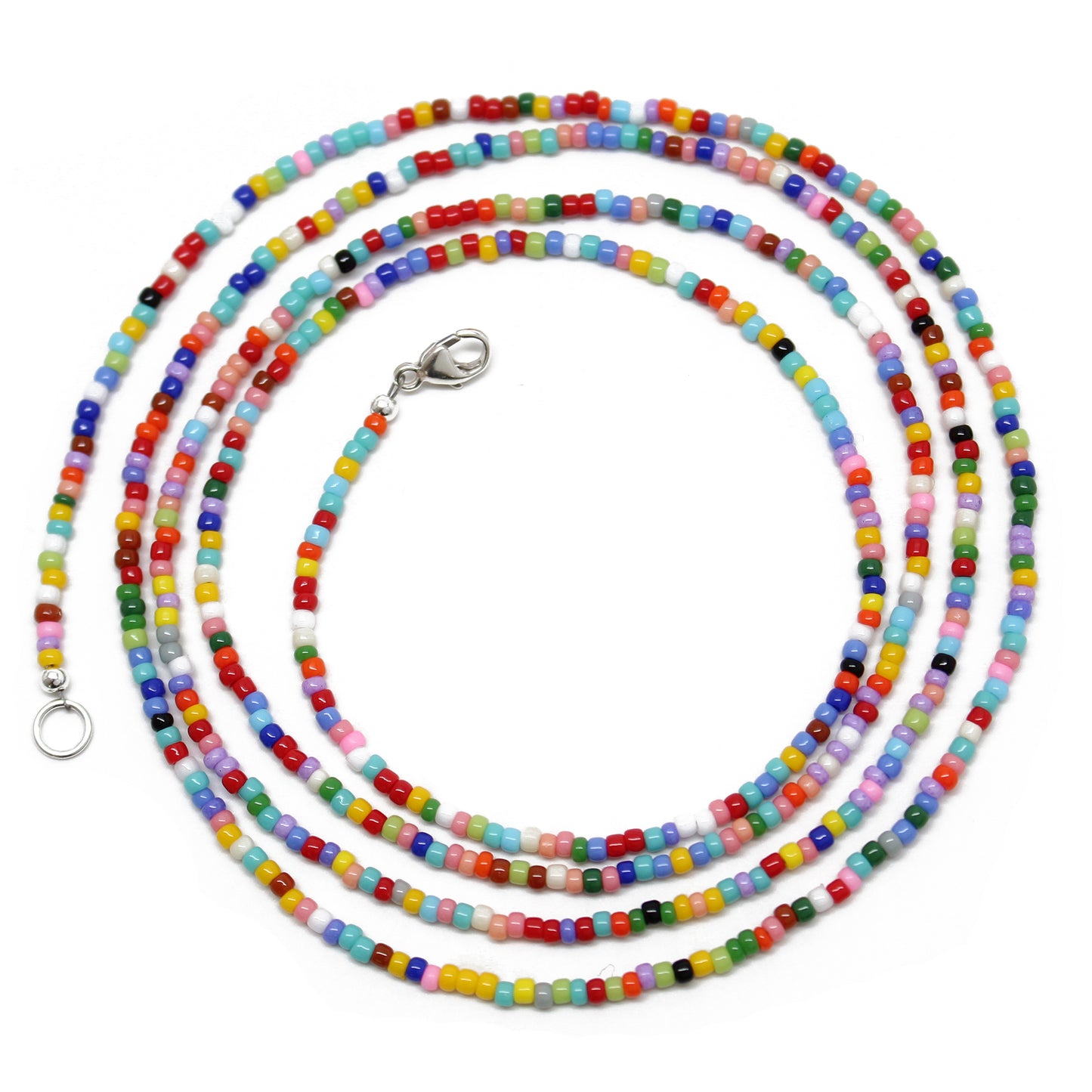 Multi Color Seed Bead Necklace, Hippy Love Beads, Thin 1.5mm Single St –  Kathy Bankston